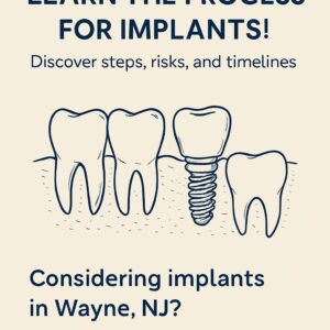 A step-by-step infographic of the dental implant process, from initial consultation and implant placement, to abutment placement, and finally, crown placement. No text on the image.